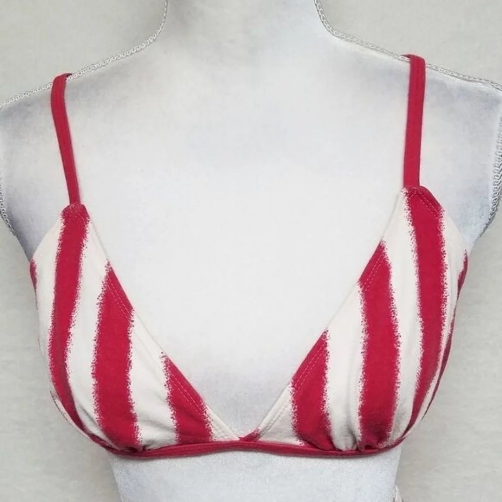 Rare Vintage Gitano SOS Red Striped High Waist Brazilian Triangle Bikini Set L